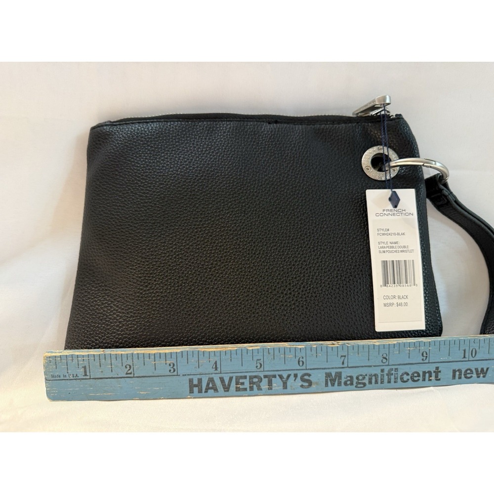 French Connection Lara Pebble Double Slim Pouches Wristlet Black NWT - Picture 5 of 10